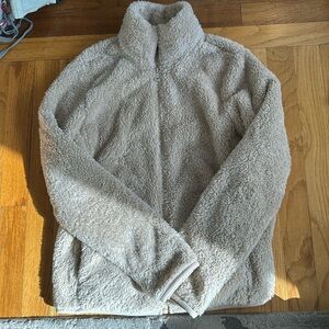 Light brown fuzzy zip up Uniqlo sweater/jacket